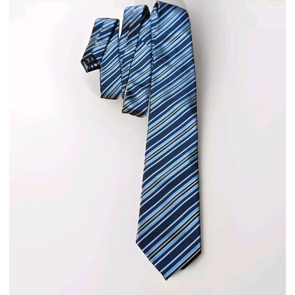 Firenze Mens 100% Silk Woven Designer Neck Tie Blue Diagonal Stripe‎ - Picture 1 of 5